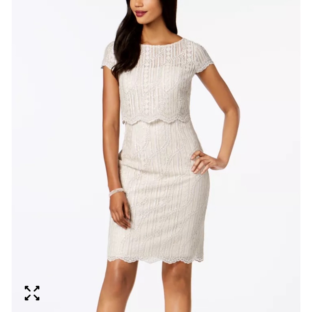 NWT Adrianna Papell Cream Sequined Lace Popover Dress Size 14